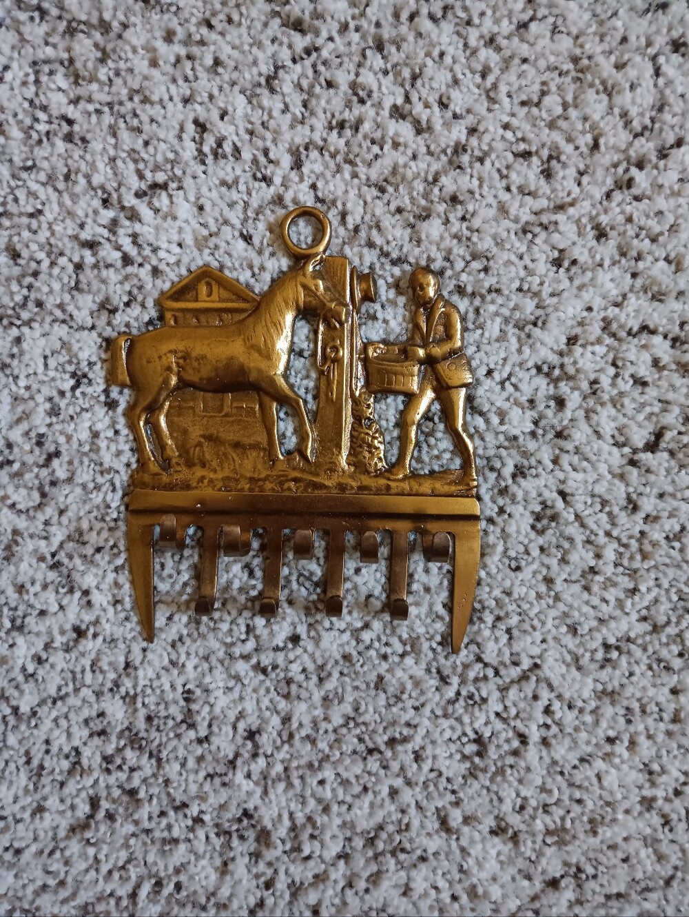 VTG? Brass Key Holder Equestrian Horse Groomer Comb Coat Hook Old World